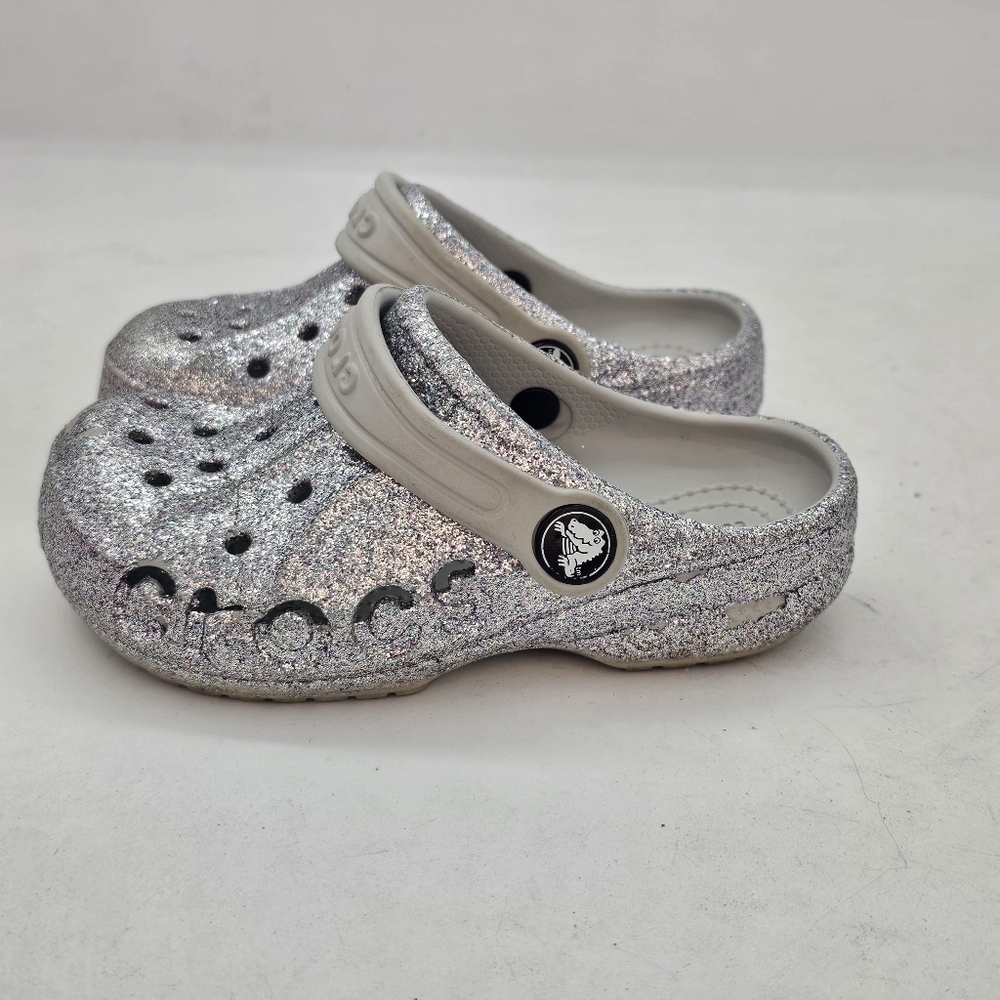 Crocs Baya Glitter Clogs Silver Little Kids Size 9 Toddler Sparkly Comfort Shoes - Picture 4 of 8